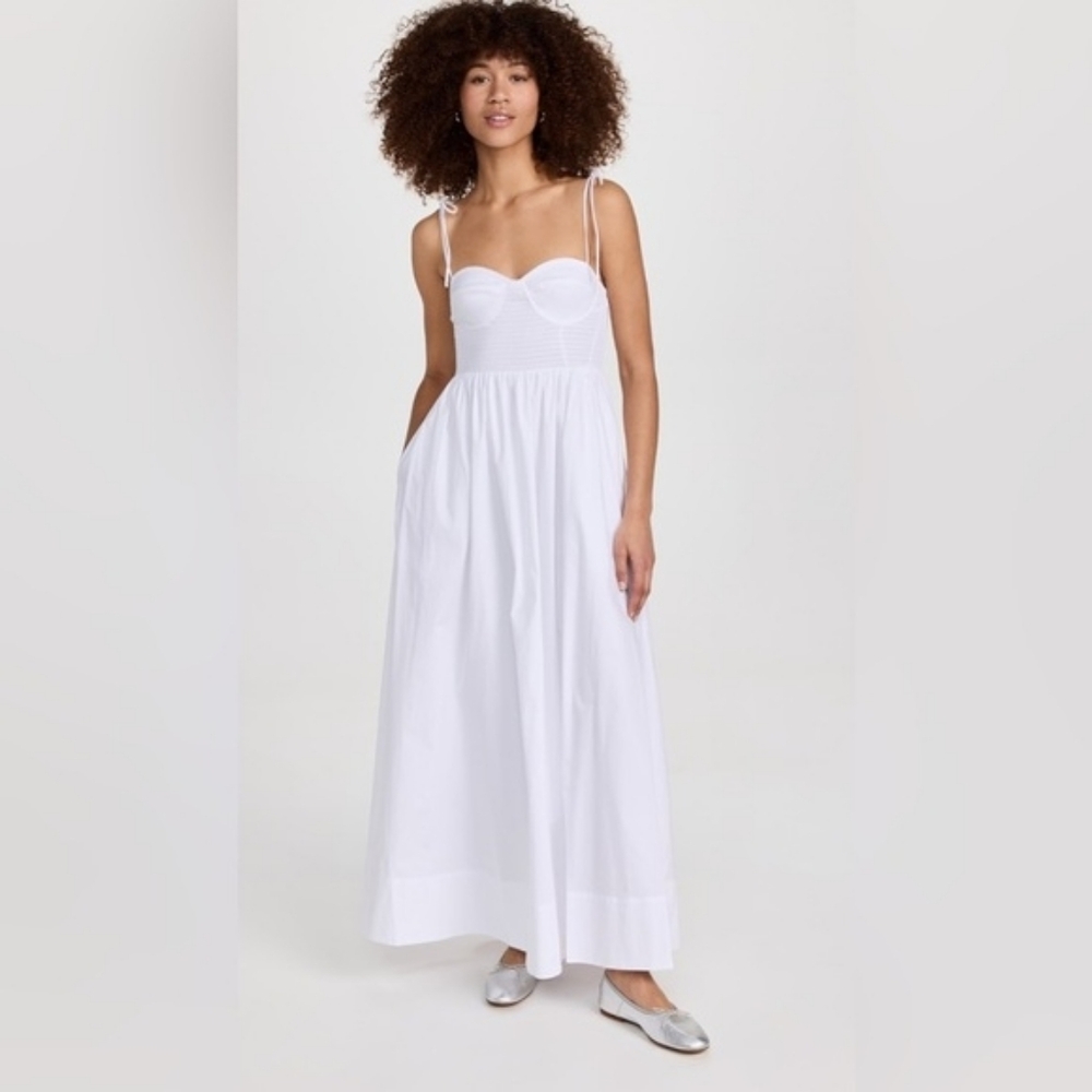 STAUD Landry White Cotton Blend Maxi Dress Size Large